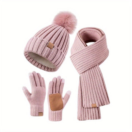 Winter Knit Hat Scarf Gloves Set  Touchscreen Compatible 3-Piece - Product detail 7