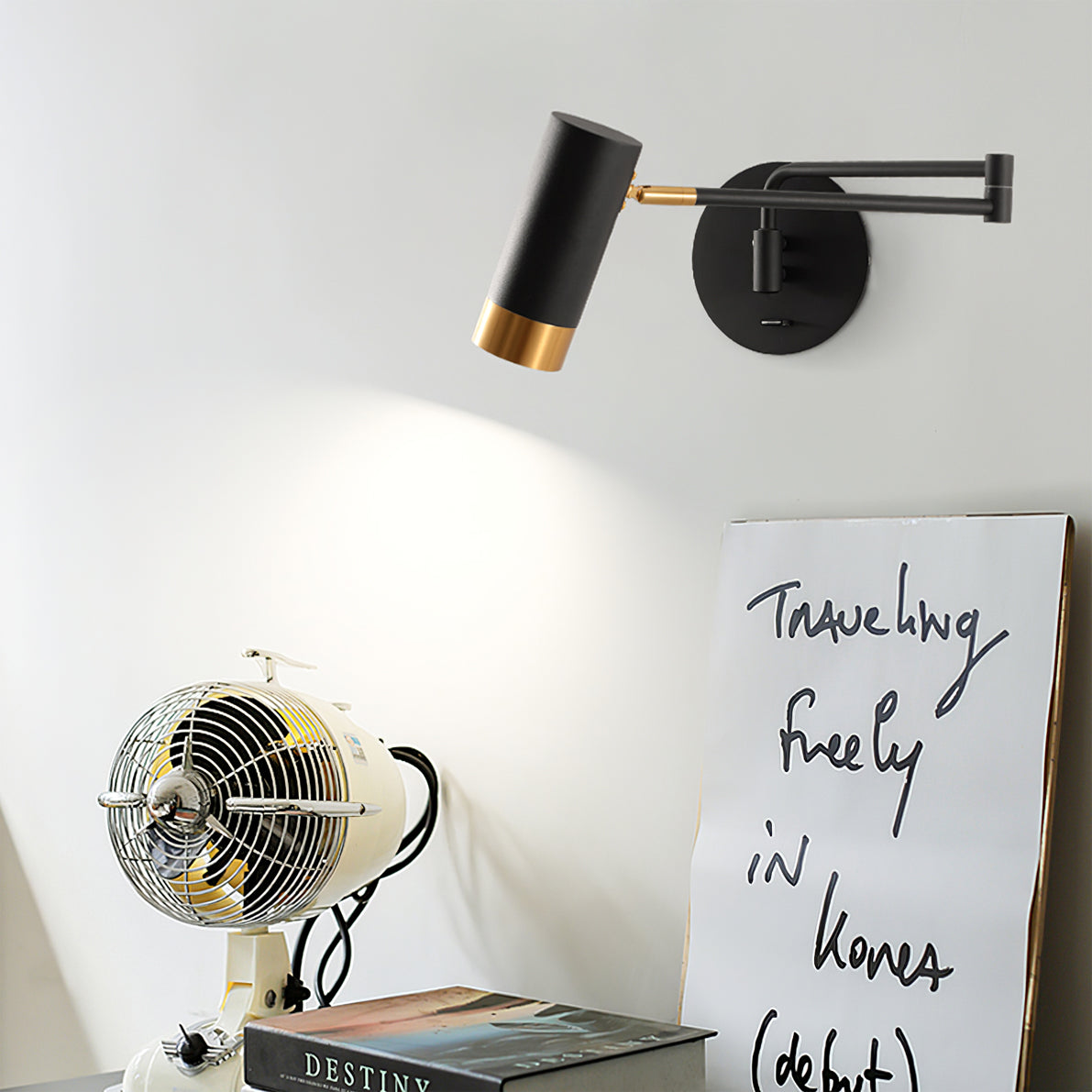 Modern Wall Light  White  Gold Adjustable Swing Arm - Detailed view