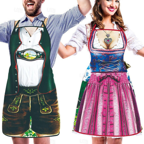 Traditional Oktoberfest Aprons  Bavarian Couple Set With Dirndl  Lederhosen Print - Product detail 8