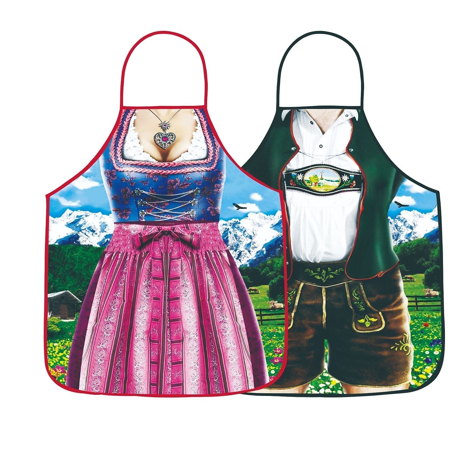 Traditional Oktoberfest Aprons  Bavarian Couple Set With Dirndl  Lederhosen Print - Product detail 9