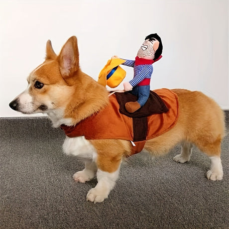 Cowboy Rider Dog Costume  Plush Saddle Halloween Outfit - Product showcase