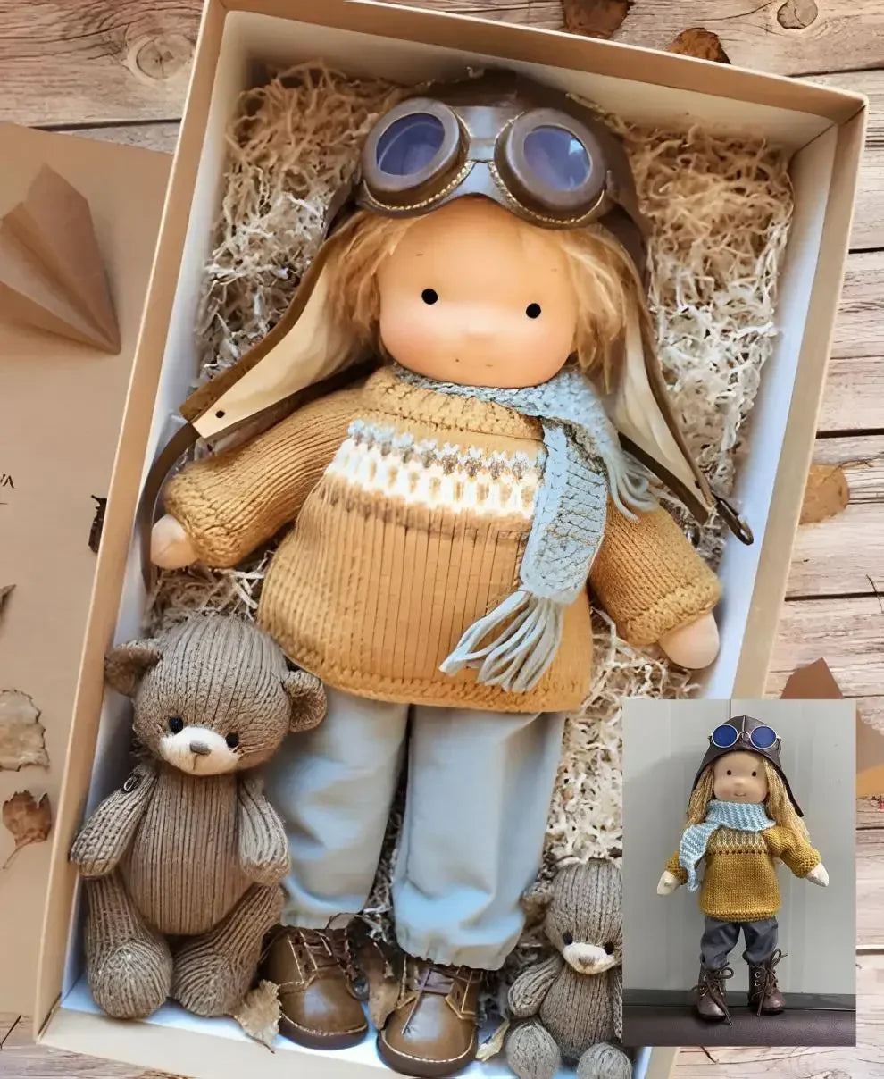 Waldorf Plush Doll  Handcrafted Cotton Toy With Aviation Theme - Product showcase