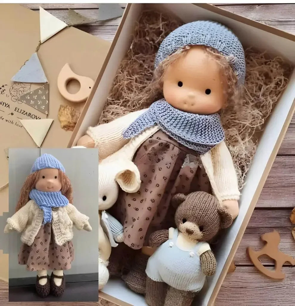 Waldorf Plush Doll  Handcrafted Cotton Toy with Aviation Theme - Detailed view