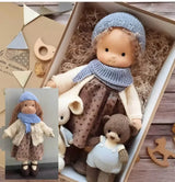 Waldorf Plush Doll  Soft Cotton Aviator Design with Bear Friends - Detailed view