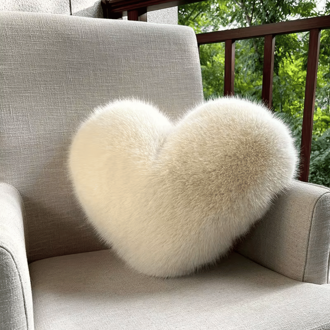 Heart Shaped Faux Fur Pillow  Soft Plush Decorative Cushion - Product showcase