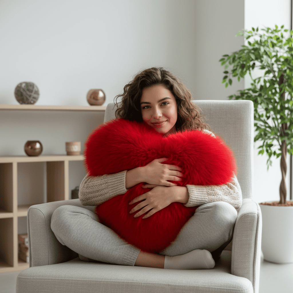 Heart Shaped Faux Fur Pillow  Soft Plush Decorative Cushion - Product detail 5