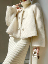 Fuzzy Wool Coat  Double Breasted Short Jacket - Product showcase