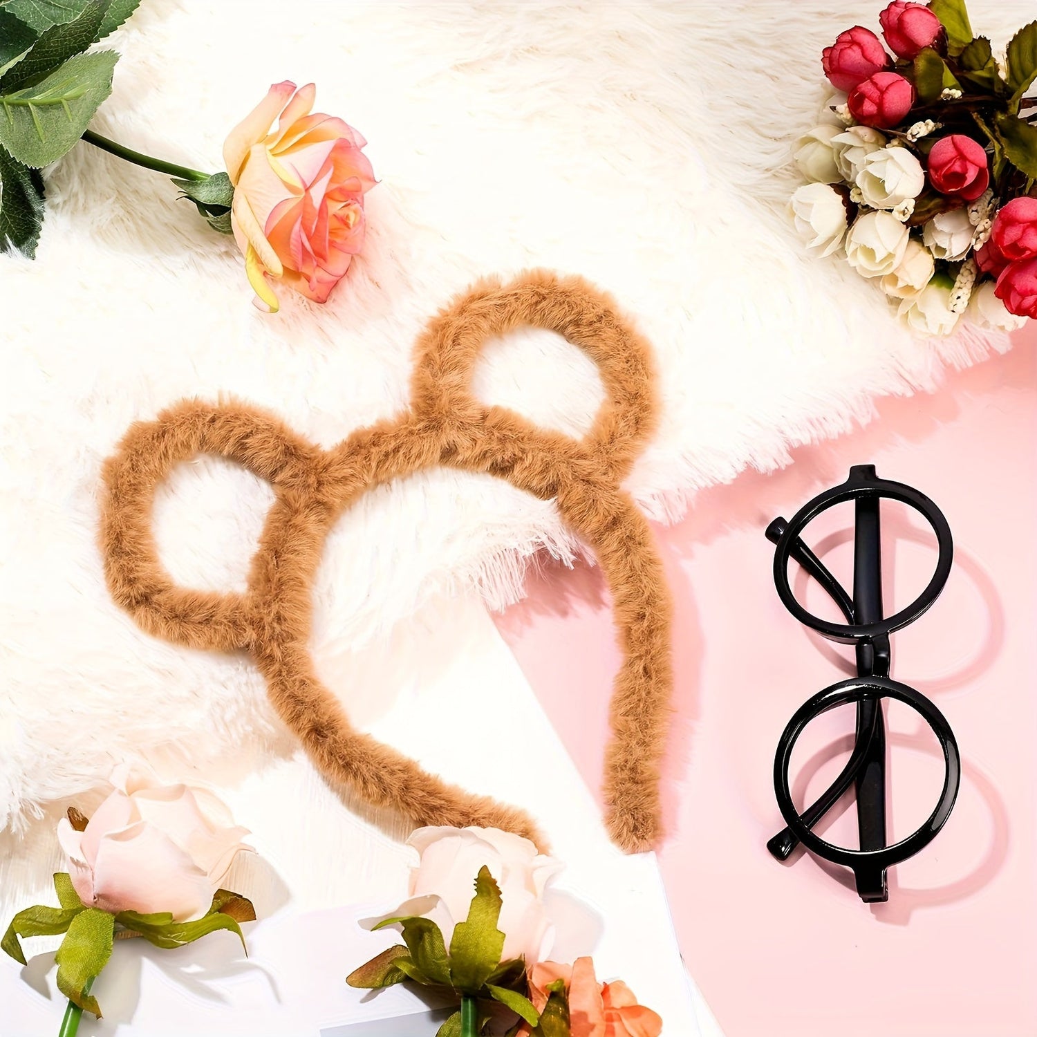 Chipmunk Costume Accessories Set  Plush Headbands  Round Glasses - Detailed view