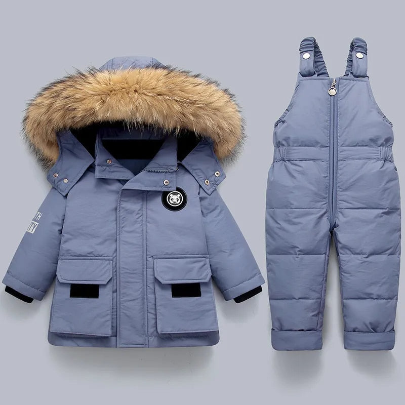 Kids Winter Snow Set  Insulated Jacket with Fur Hood  Overalls - Product detail 7