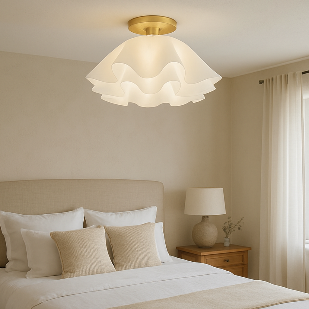 Modern Ceiling Light  Layered White Glass Wave Design - Detailed view