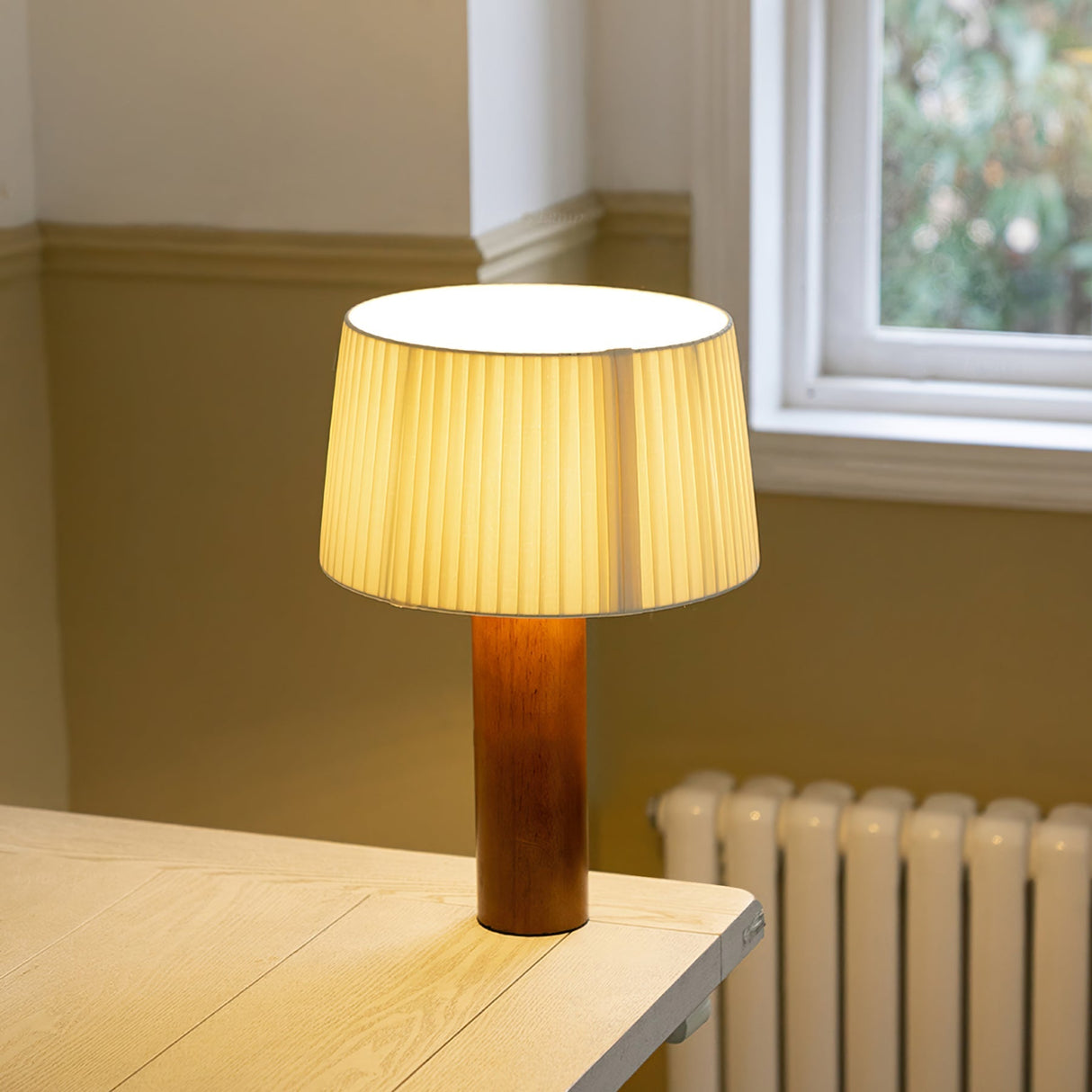 Wooden Table Lamp  Natural Walnut Base with Pleated Shade - Product detail 4