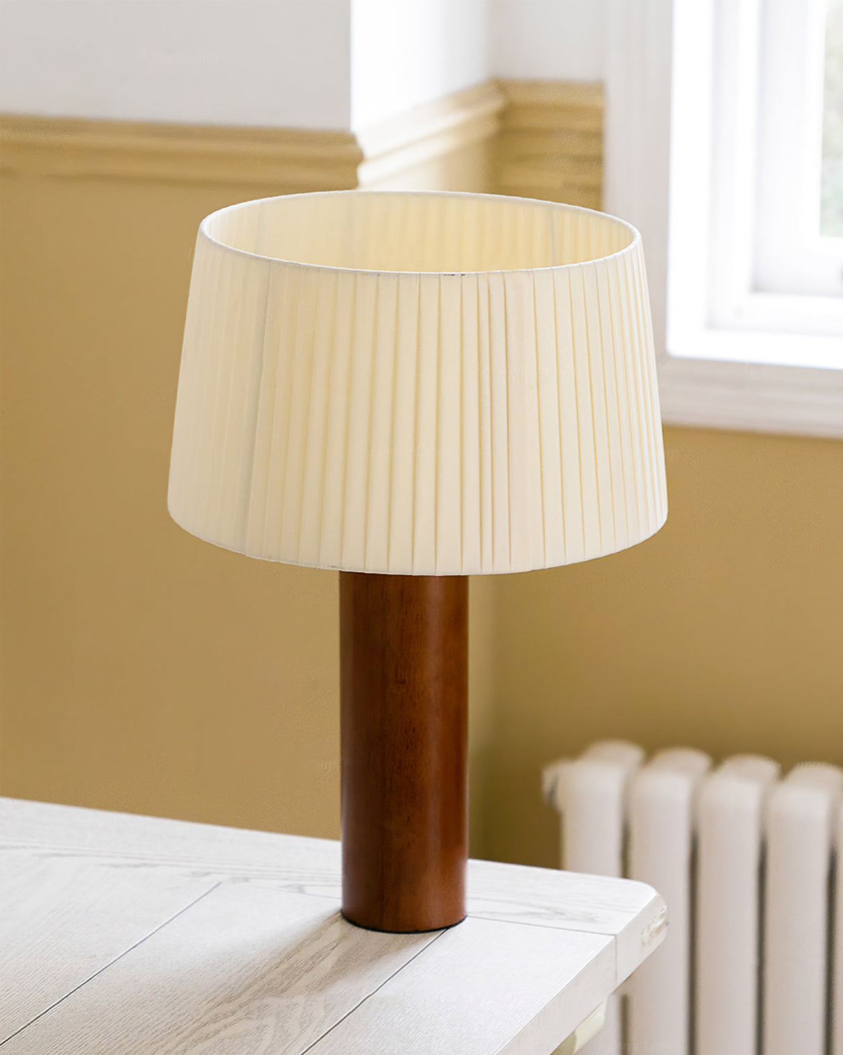 Wooden Table Lamp  Natural Walnut Base with Pleated Shade - Product detail 6