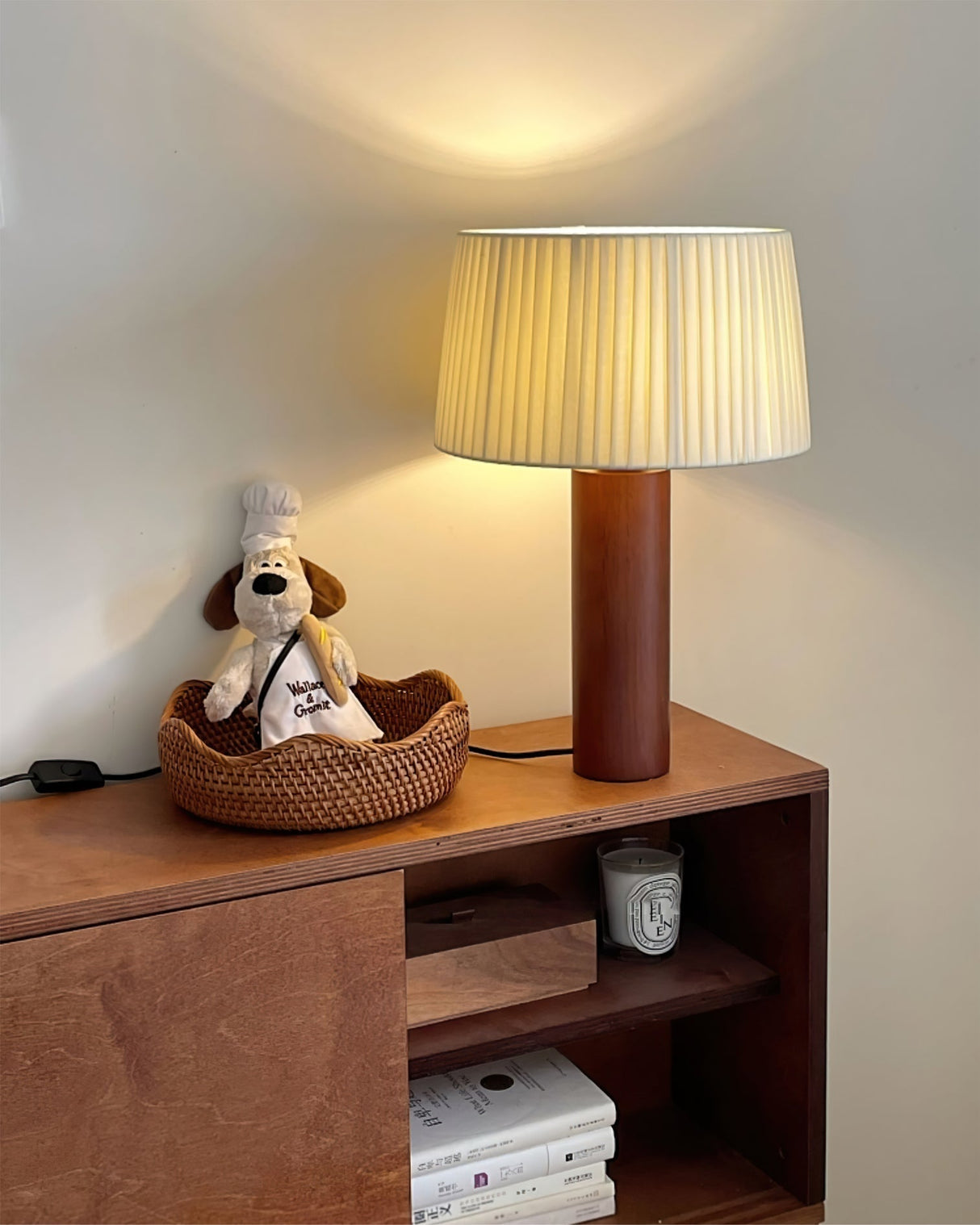 Wooden Table Lamp  Natural Walnut Base with Pleated Shade - Product detail 10