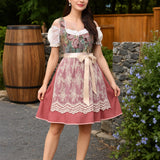 Traditional Dirndl Dress  Floral Bodice With Lace Apron - Product showcase