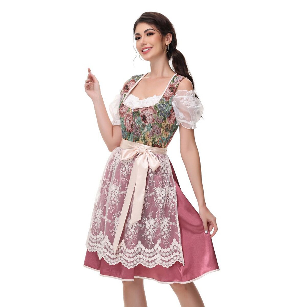 Traditional Dirndl Dress  Floral Bodice With Lace Apron - Product detail 4