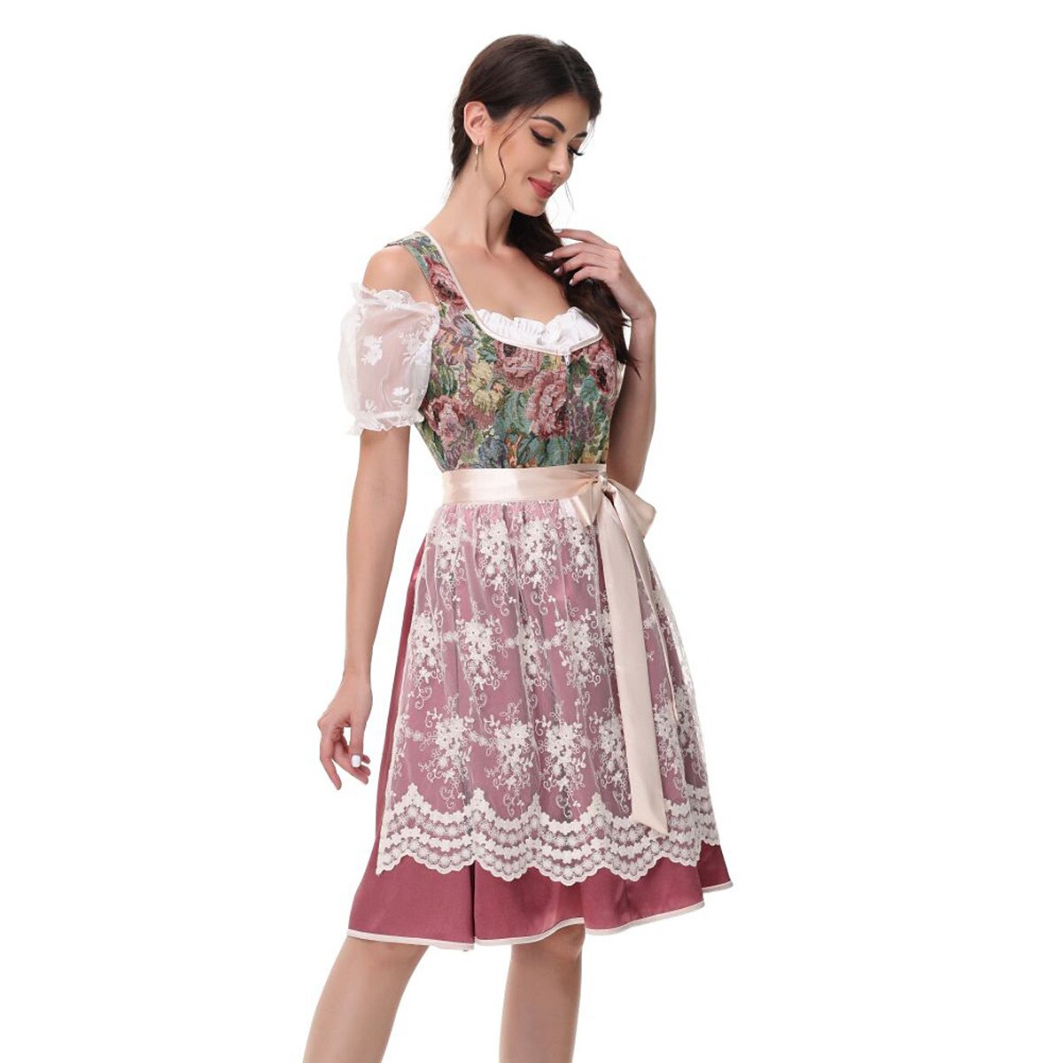 Traditional Dirndl Dress  Floral Bodice With Lace Apron - Product detail 5