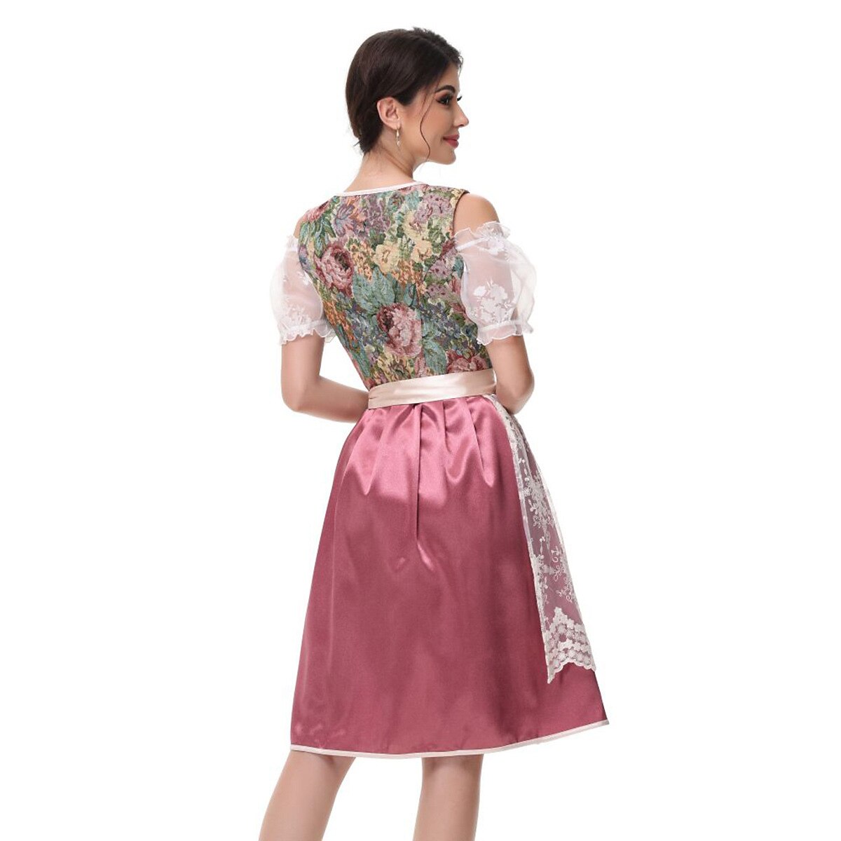 Traditional Dirndl Dress  Floral Bodice With Lace Apron - Product detail 6
