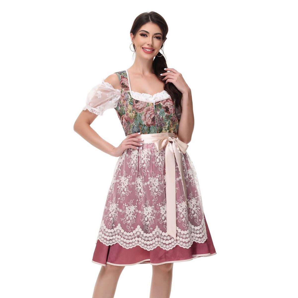 Traditional Dirndl Dress  Floral Bodice With Lace Apron - Product detail 7