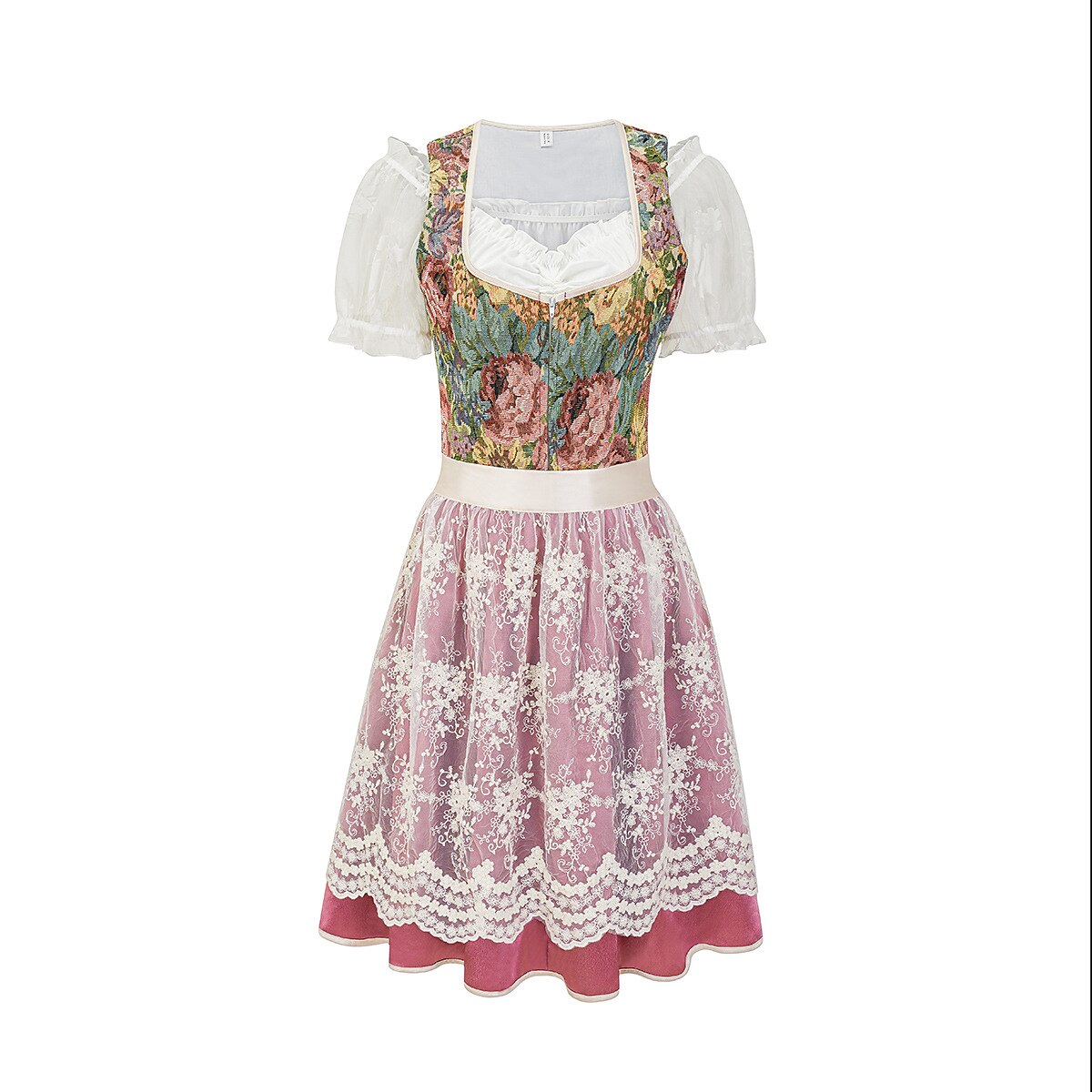 Traditional Dirndl Dress  Floral Bodice With Lace Apron - Product detail 8