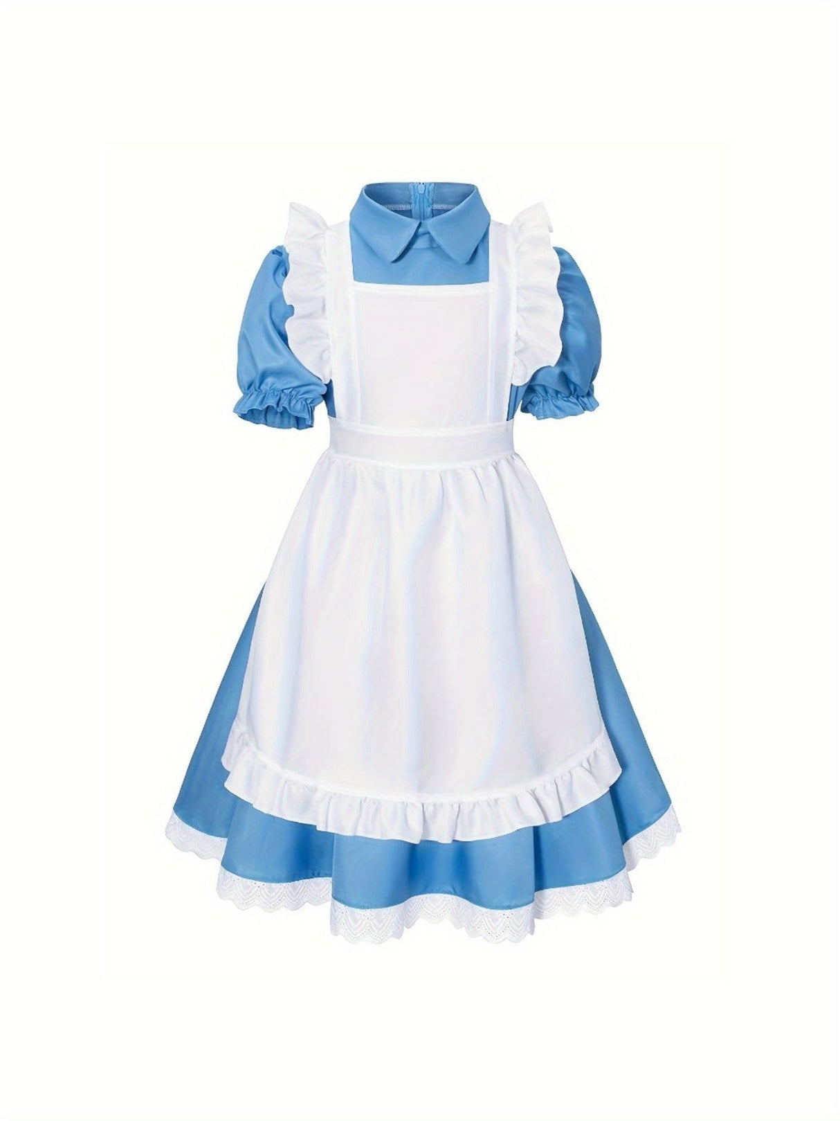 Classic Storybook Dress Set  Blue Puff Sleeve with White Apron - Detailed view