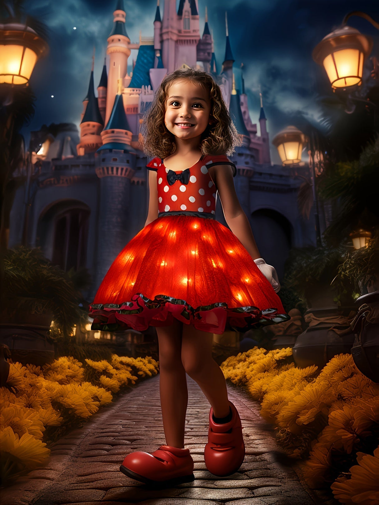Girls Light Up Party Dress  Polka Dot Design With LED Skirt - Product detail 4