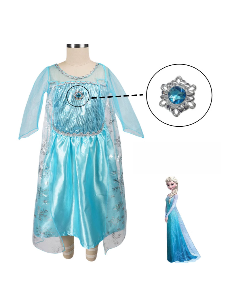 Girls Princess Costume  Aqua Sequin Maxi Dress With Cape - Detailed view