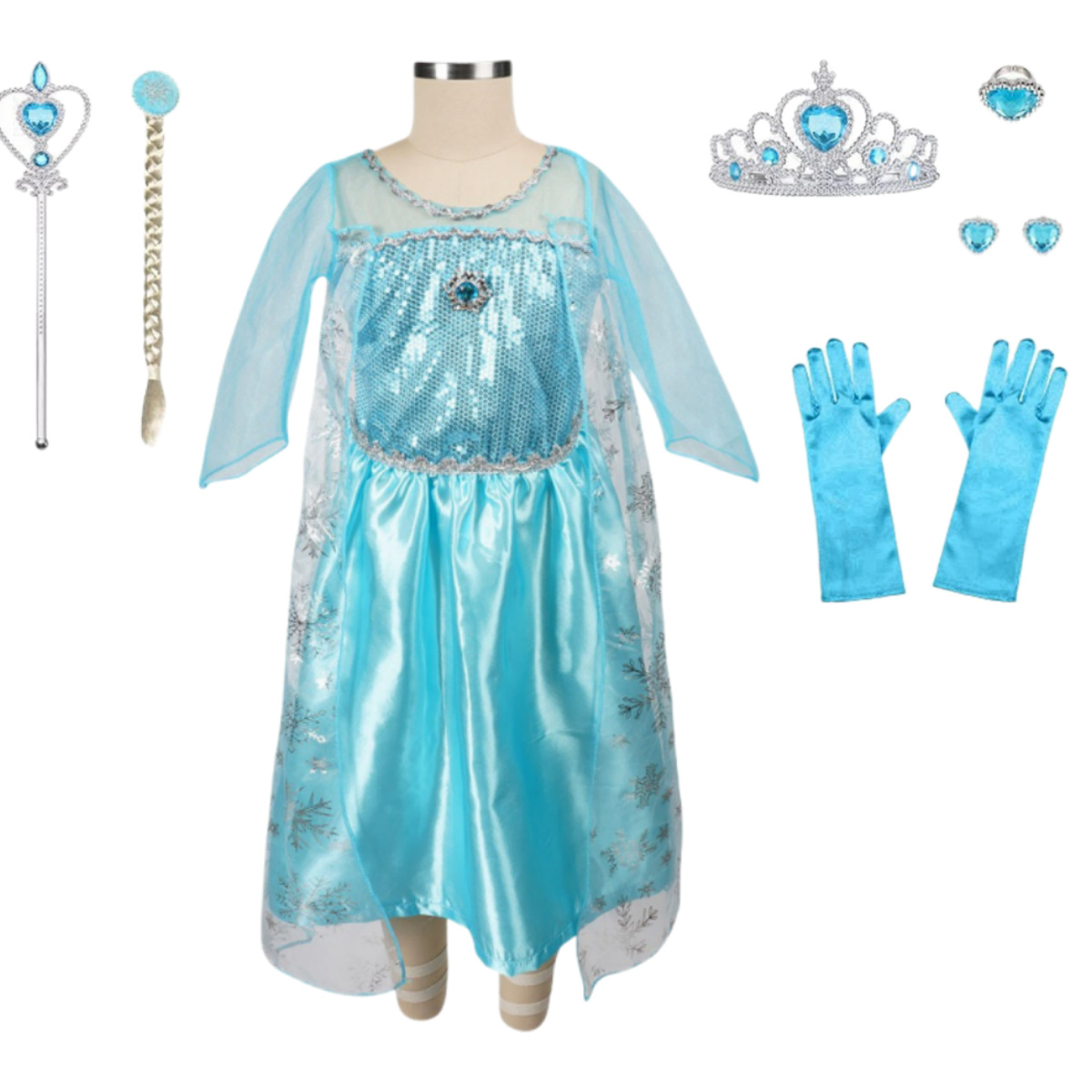 Girls Princess Costume  Aqua Sequin Maxi Dress With Cape - Product detail 6