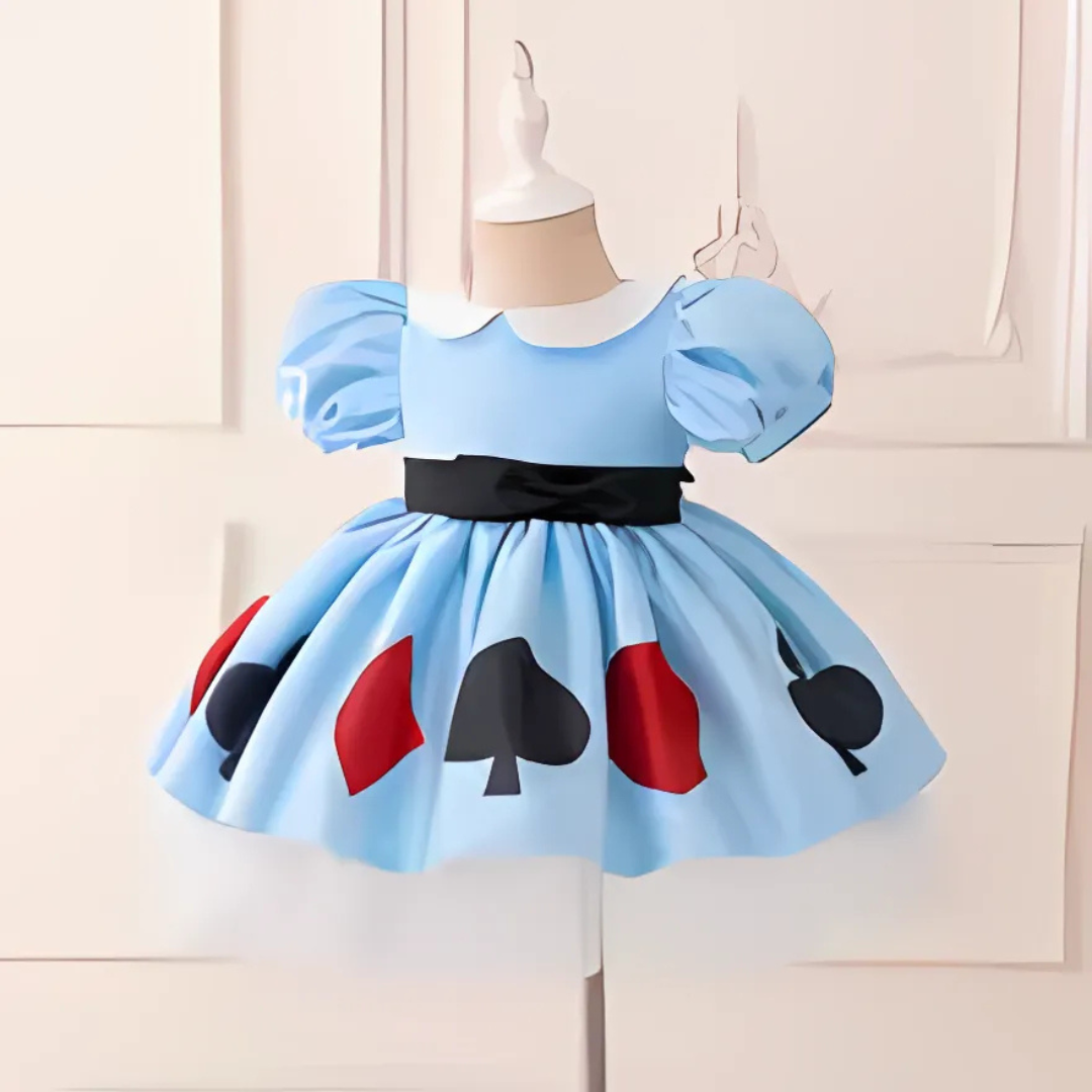 Storybook Costume Dress  Card Suit Print With Puff Sleeves - Detailed view