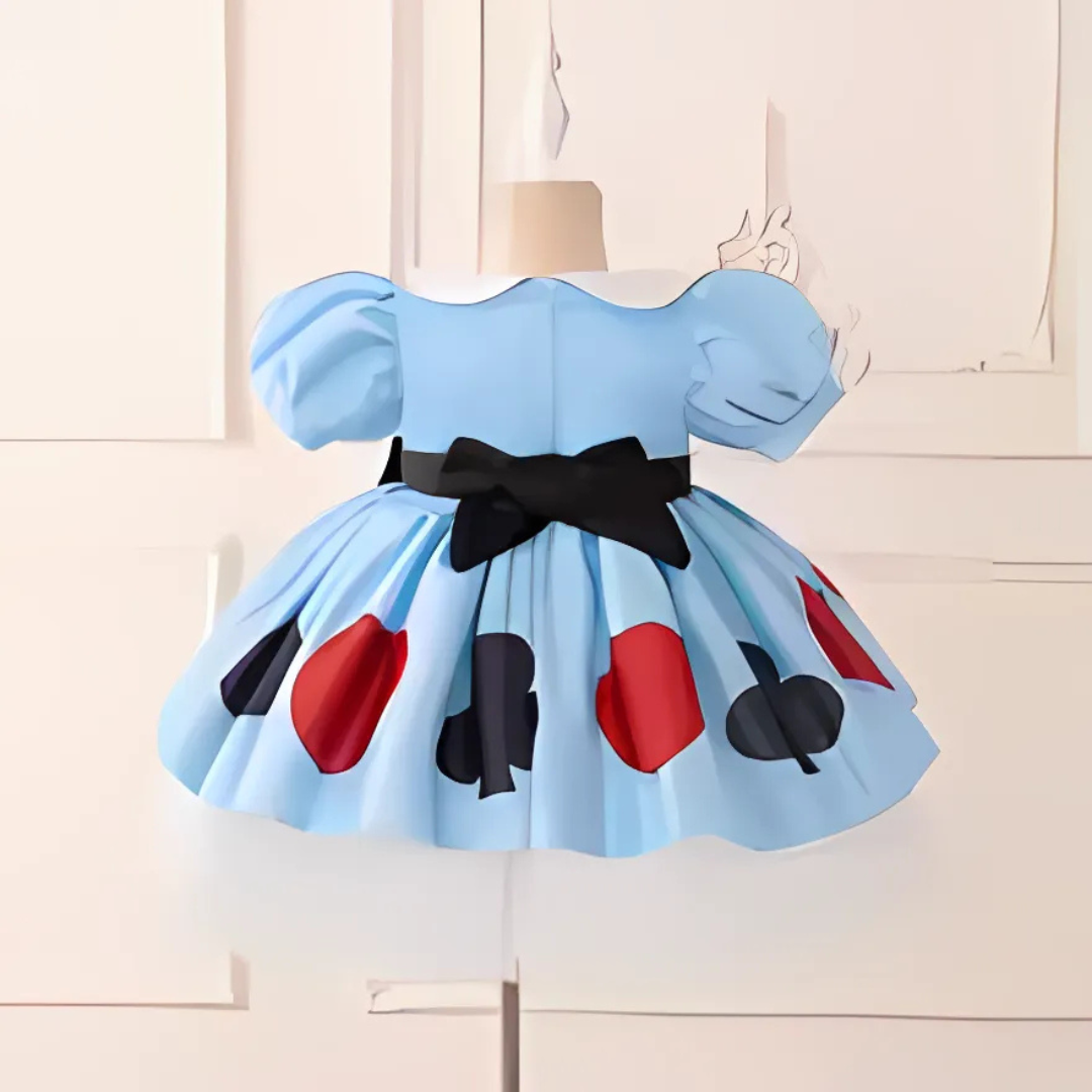 Storybook Costume Dress  Card Suit Print With Puff Sleeves - Product example