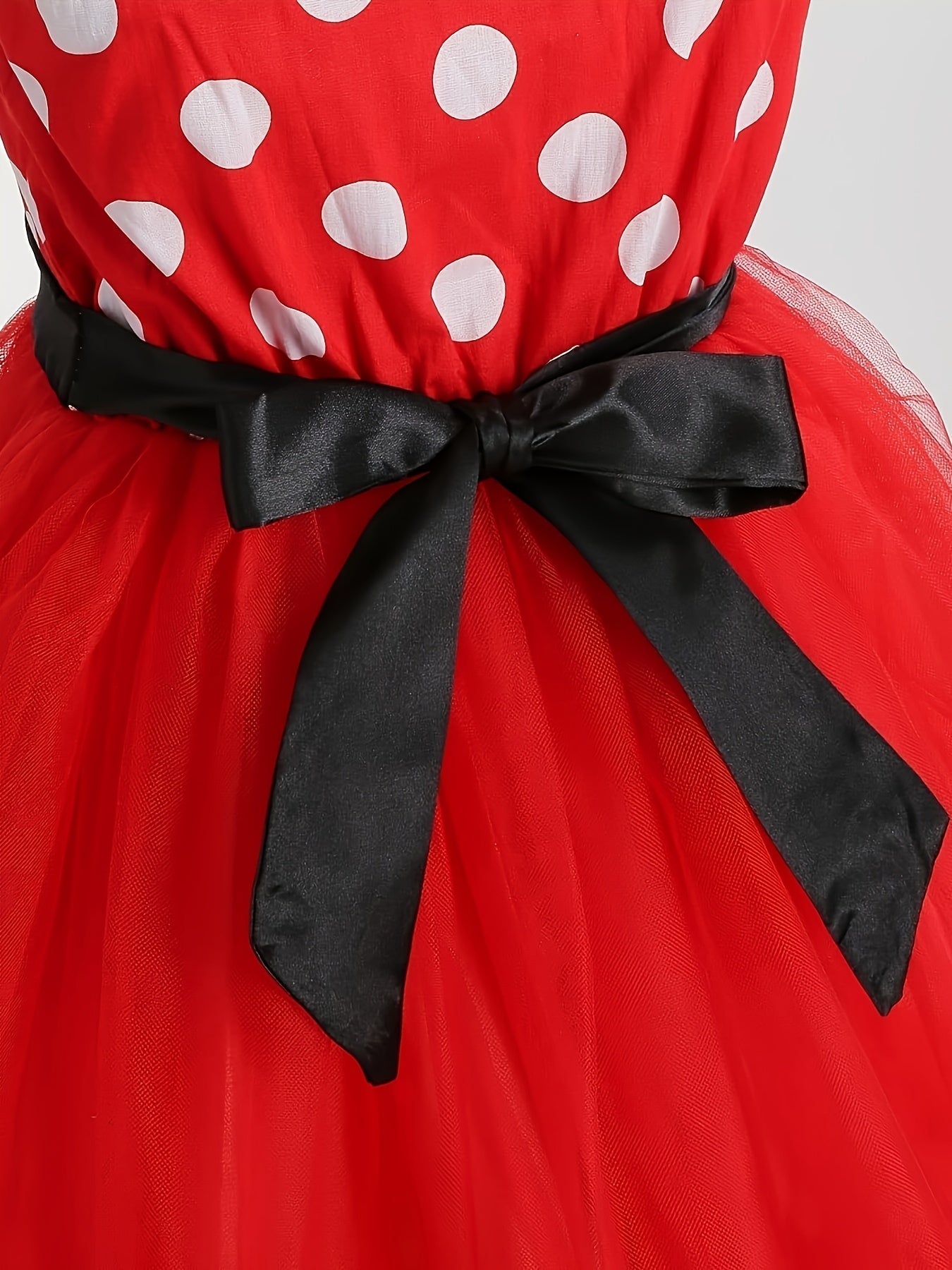 Girls Polka Dot Tulle Dress  Classic Red With Black Bow - Product detail 6