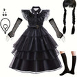 Gothic Tiered Dress  Black Ruffled Costume With Accessories - Product showcase