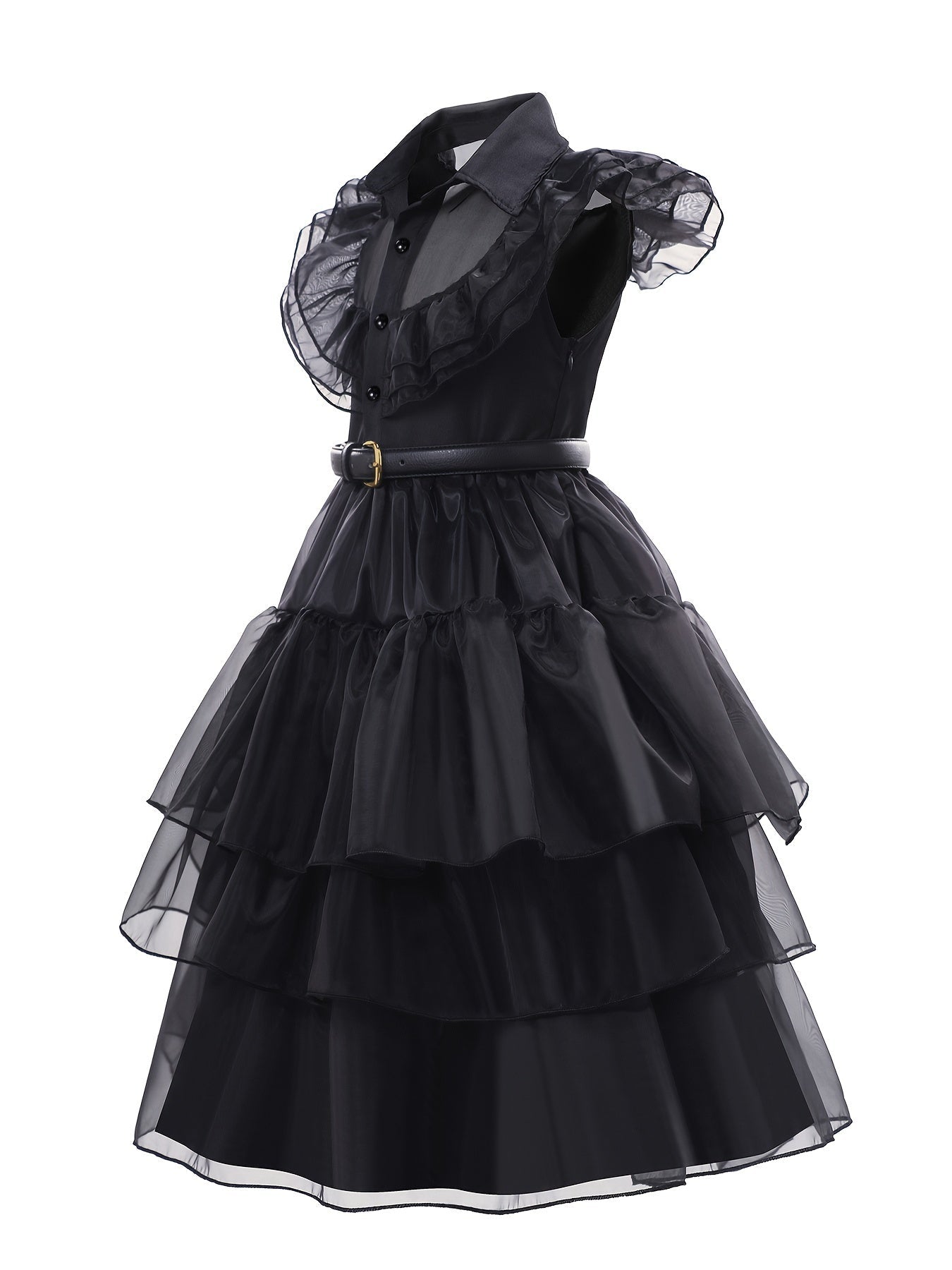 Gothic Tiered Dress  Black Ruffled Costume With Accessories - Product detail 5