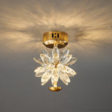 Crystal Flower Ceiling Light  Gold Frame Floral Design - Detailed view