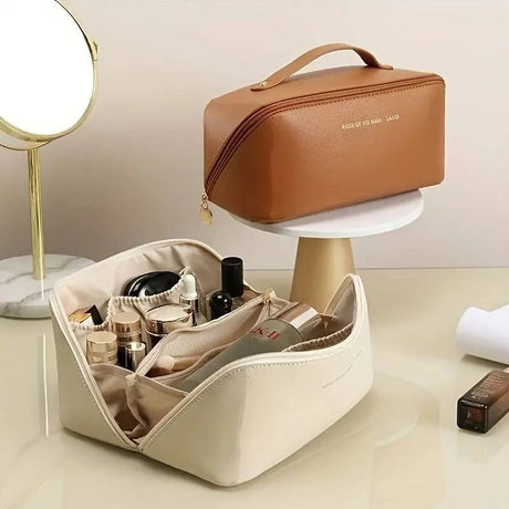 Bolsa Organizadora de Cosméticos de Viaje | Cuero PU Premium con Apertura Amplia