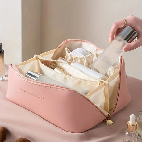 Travel Cosmetic Organizer Bag  Premium PU Leather with Wide Opening - Product detail 5