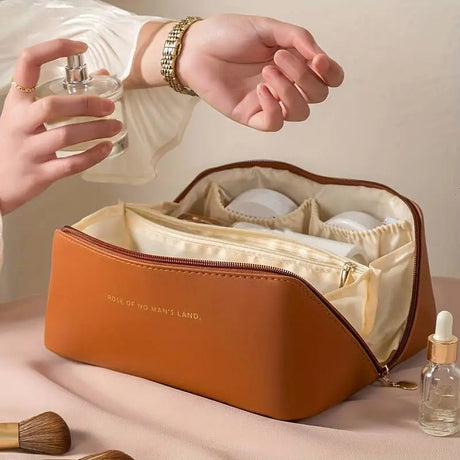 Travel Cosmetic Organizer Bag  Premium PU Leather with Wide Opening - Product detail 6