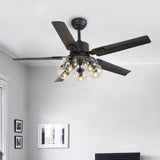 Modern Glass Ceiling Fan  Black Metal Frame With Clear Shades - Detailed view