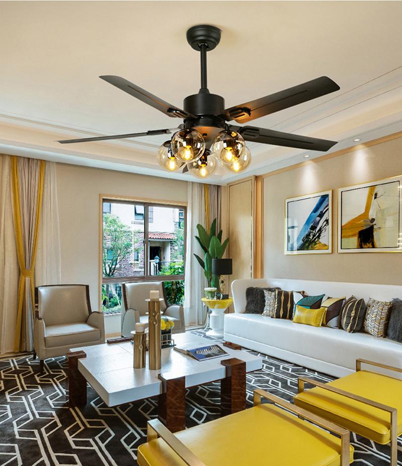 Modern Glass Ceiling Fan  Black Metal Frame With Clear Shades - Product detail 9