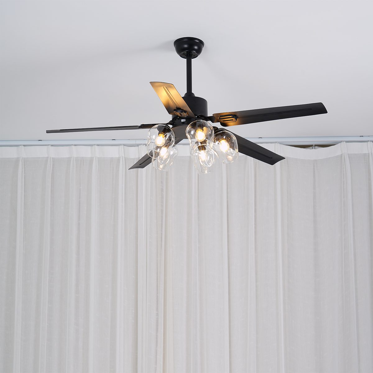 Modern Glass Ceiling Fan  Black Metal Frame With Clear Shades - Product detail 10