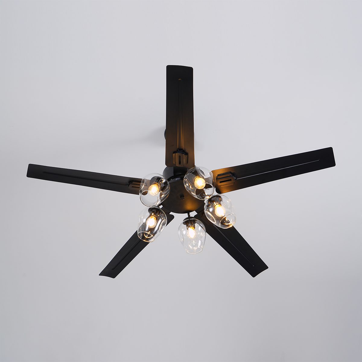 Modern Glass Ceiling Fan  Black Metal Frame With Clear Shades - Product detail 4