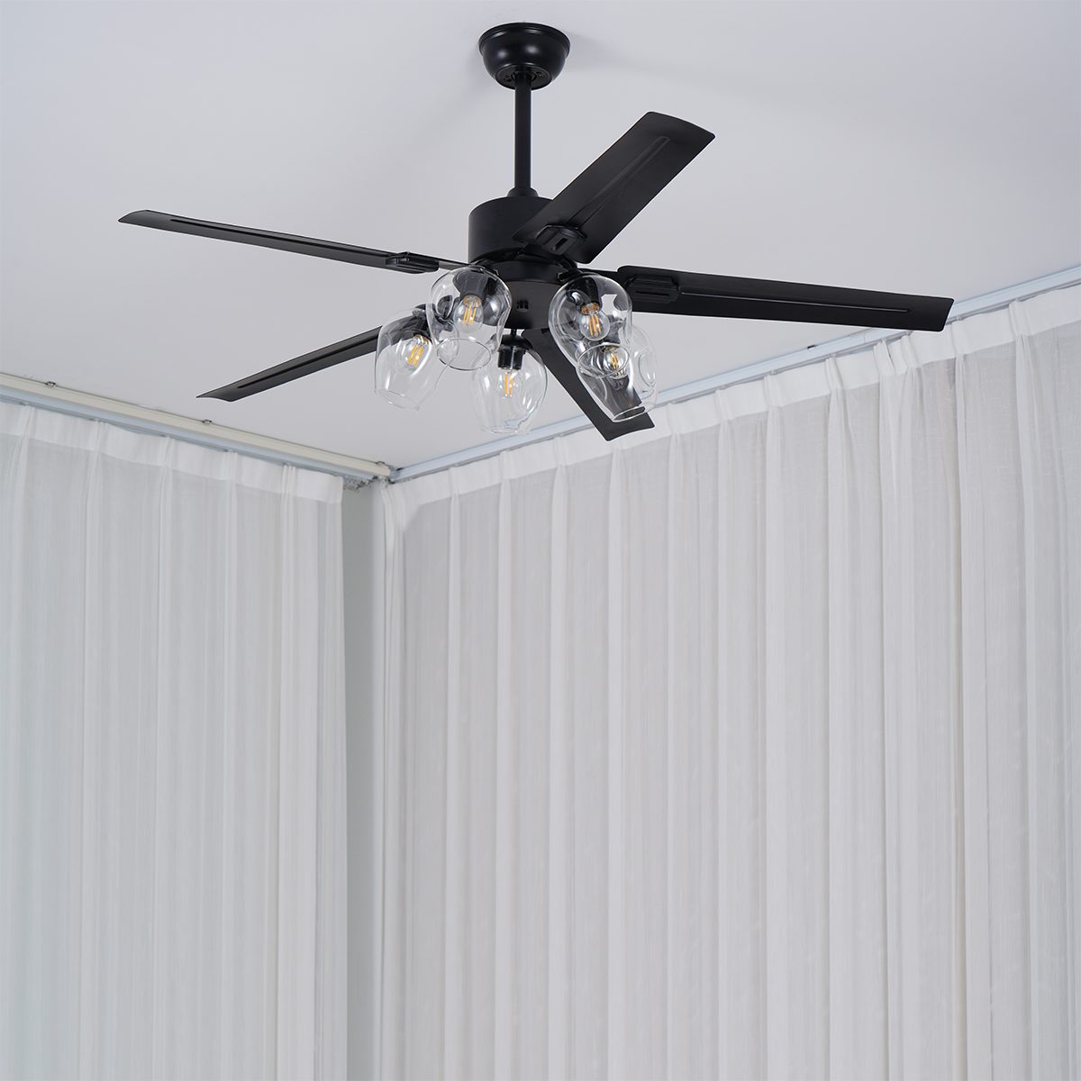 Modern Glass Ceiling Fan  Black Metal Frame With Clear Shades - Product detail 5