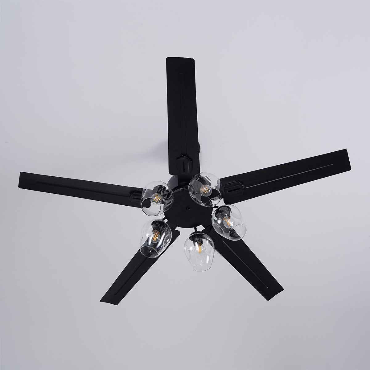 Modern Glass Ceiling Fan  Black Metal Frame With Clear Shades - Product detail 6