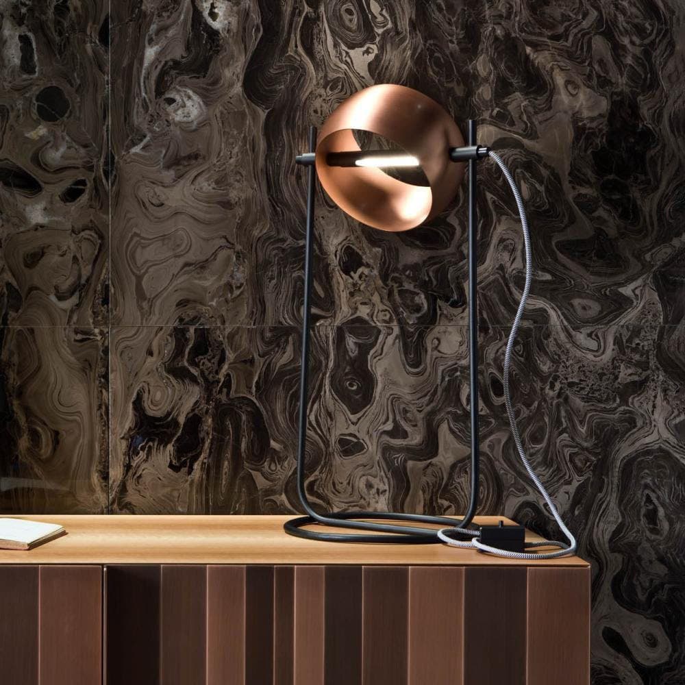 Modern Globe Table Lamp  Copper Metal Ring Design - Detailed view