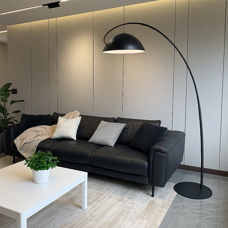 Modern Arc Floor Lamp  Black Metal Dome Shade - Product showcase