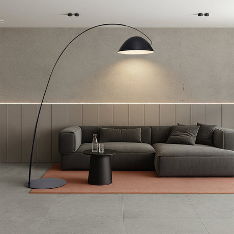 Modern Arc Floor Lamp  Black Metal Dome Shade - Detailed view