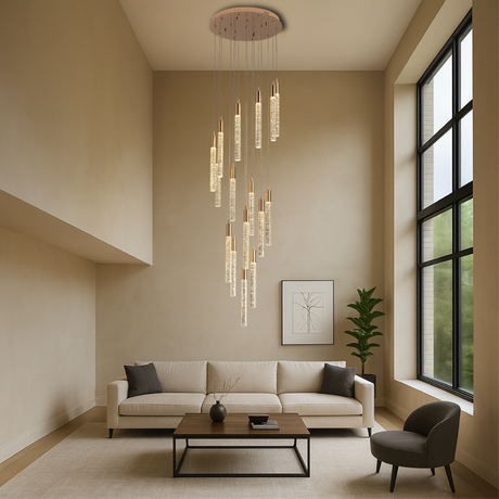 Modern Crystal Pendant Light  Multi-Level LED Spiral Chandelier - Product showcase