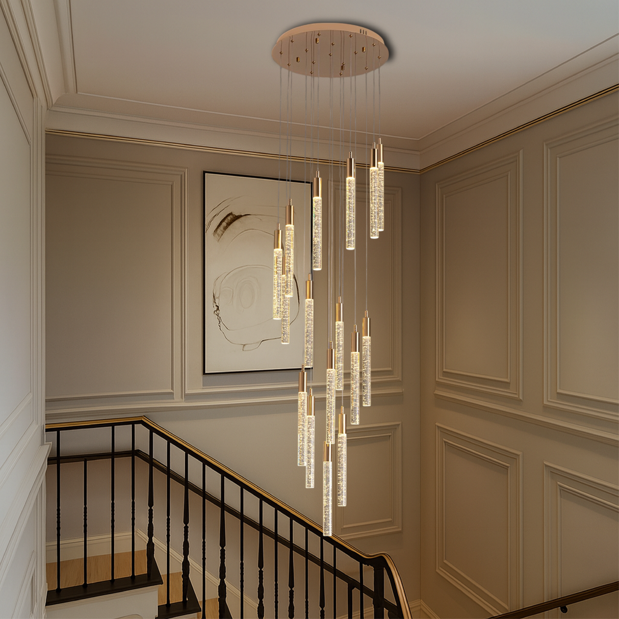 Modern Crystal Pendant Light  Multi-Level LED Spiral Chandelier - Detailed view
