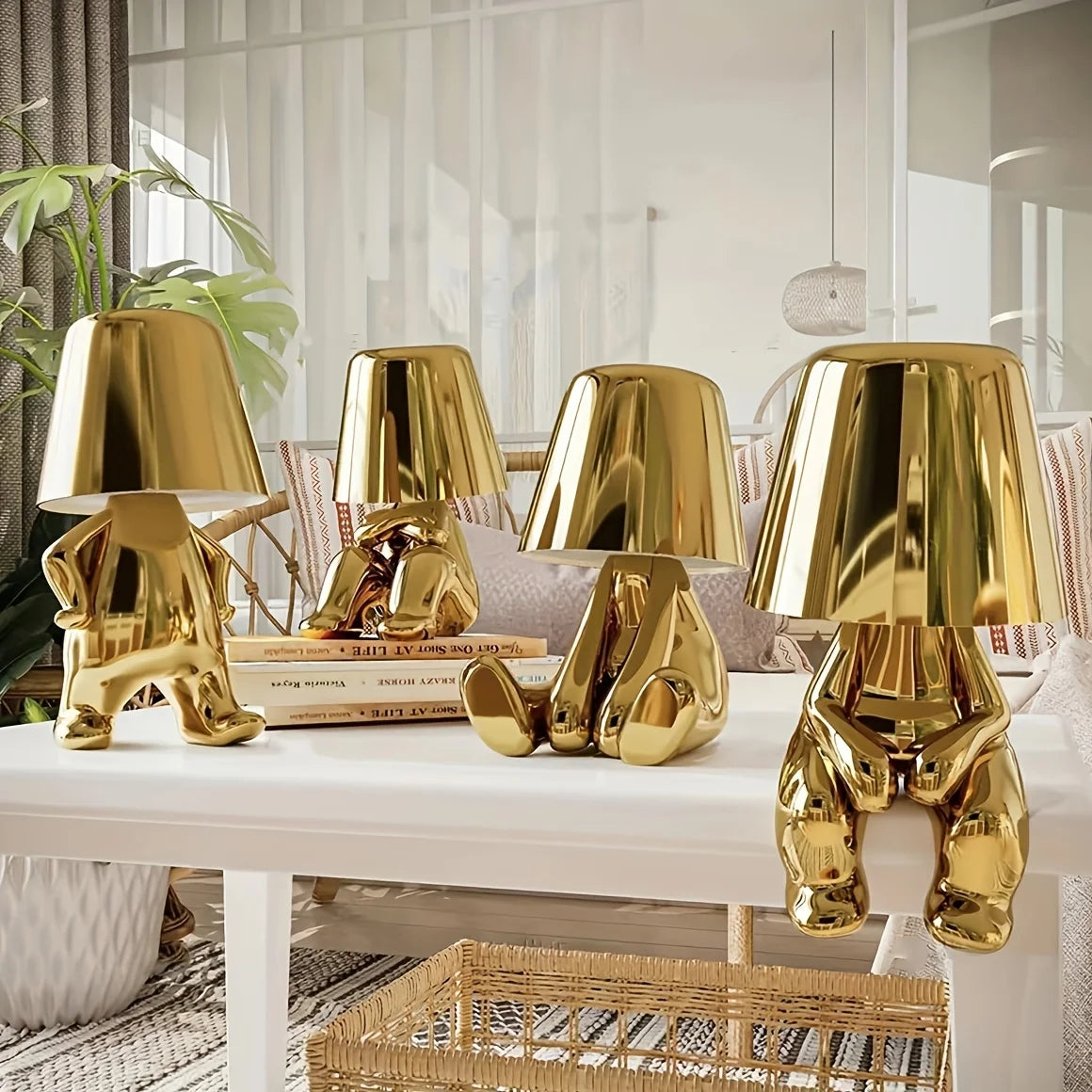 Modern Sculptural Table Lamp  Golden Metallic Art Design - Product showcase
