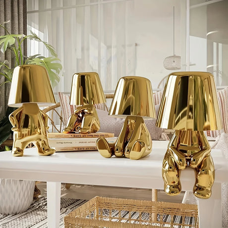 Modern Sculptural Table Lamp  Golden Metallic Art Design - Product showcase