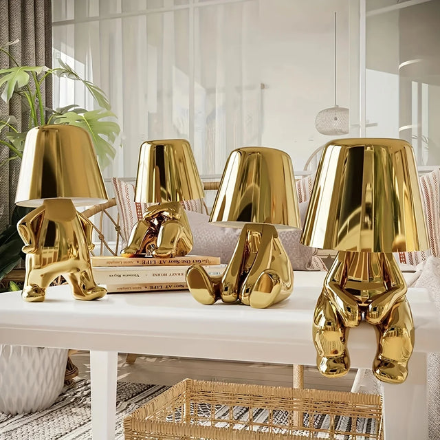 Modern Sculptural Table Lamp  Golden Metallic Art Design - Product showcase